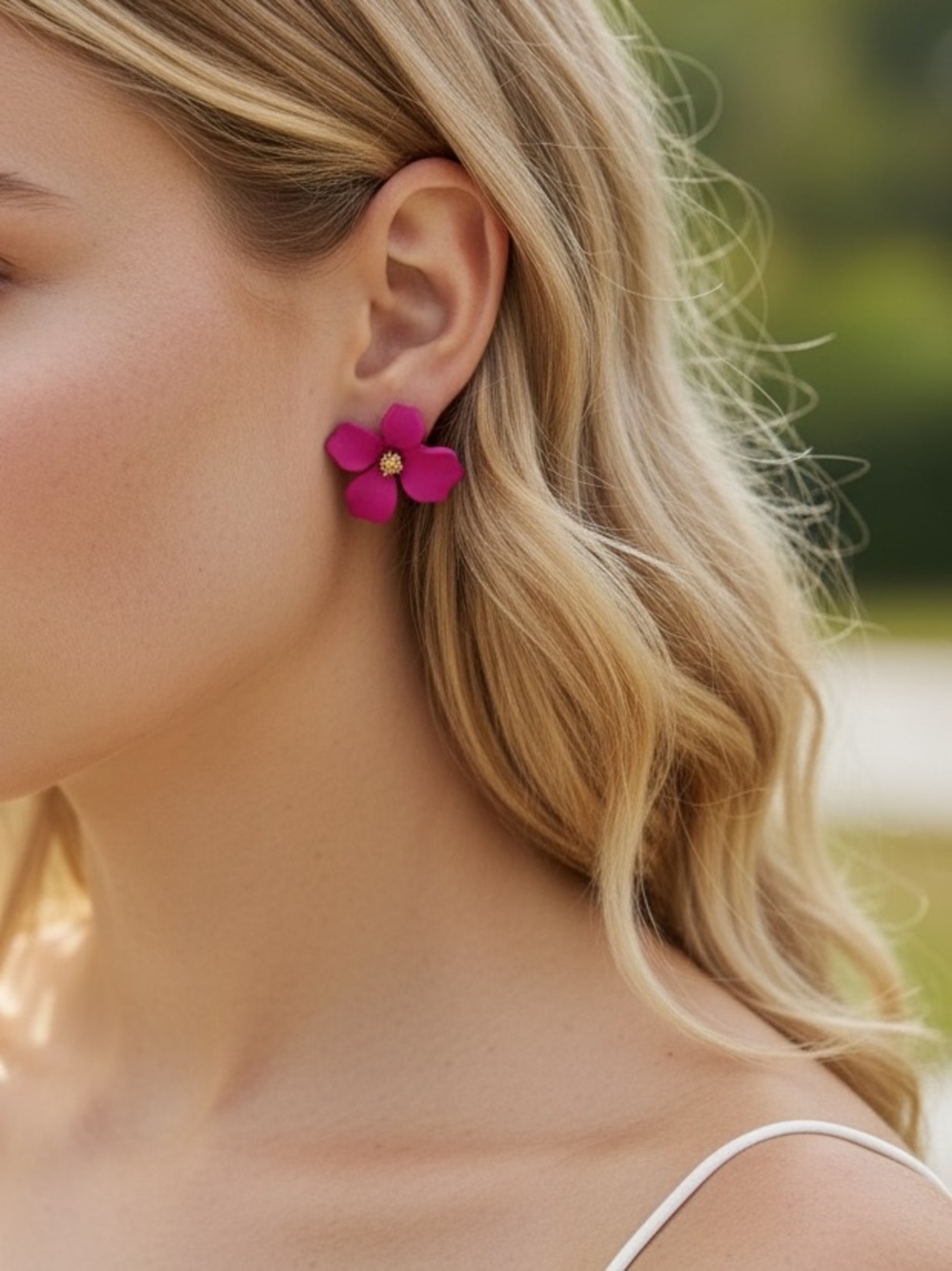 “Riya” Minimalist Cute Gold Floral Stud Earring - Picture 2 of 6